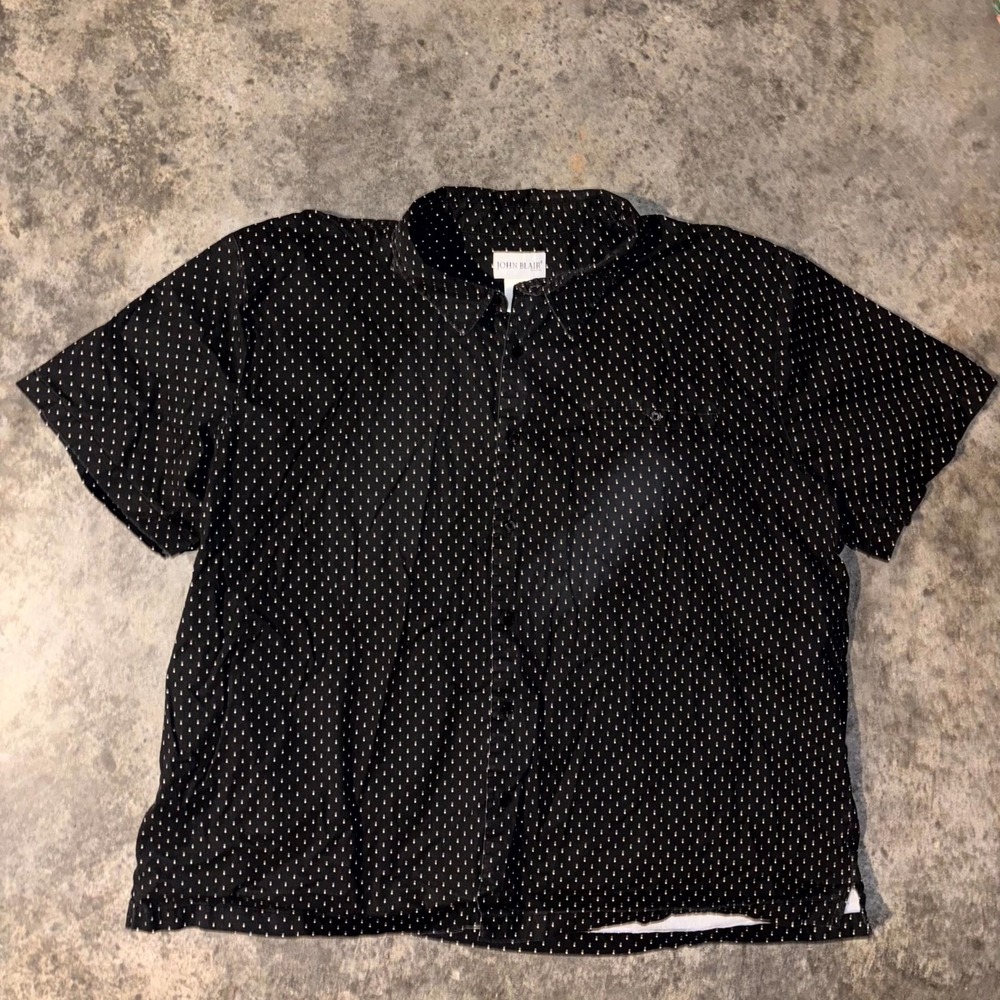 John Blair Shirt Mens 3XL Black Polka Dot Cotton Stretch Short Sleeve Button Up - Picture 2 of 8